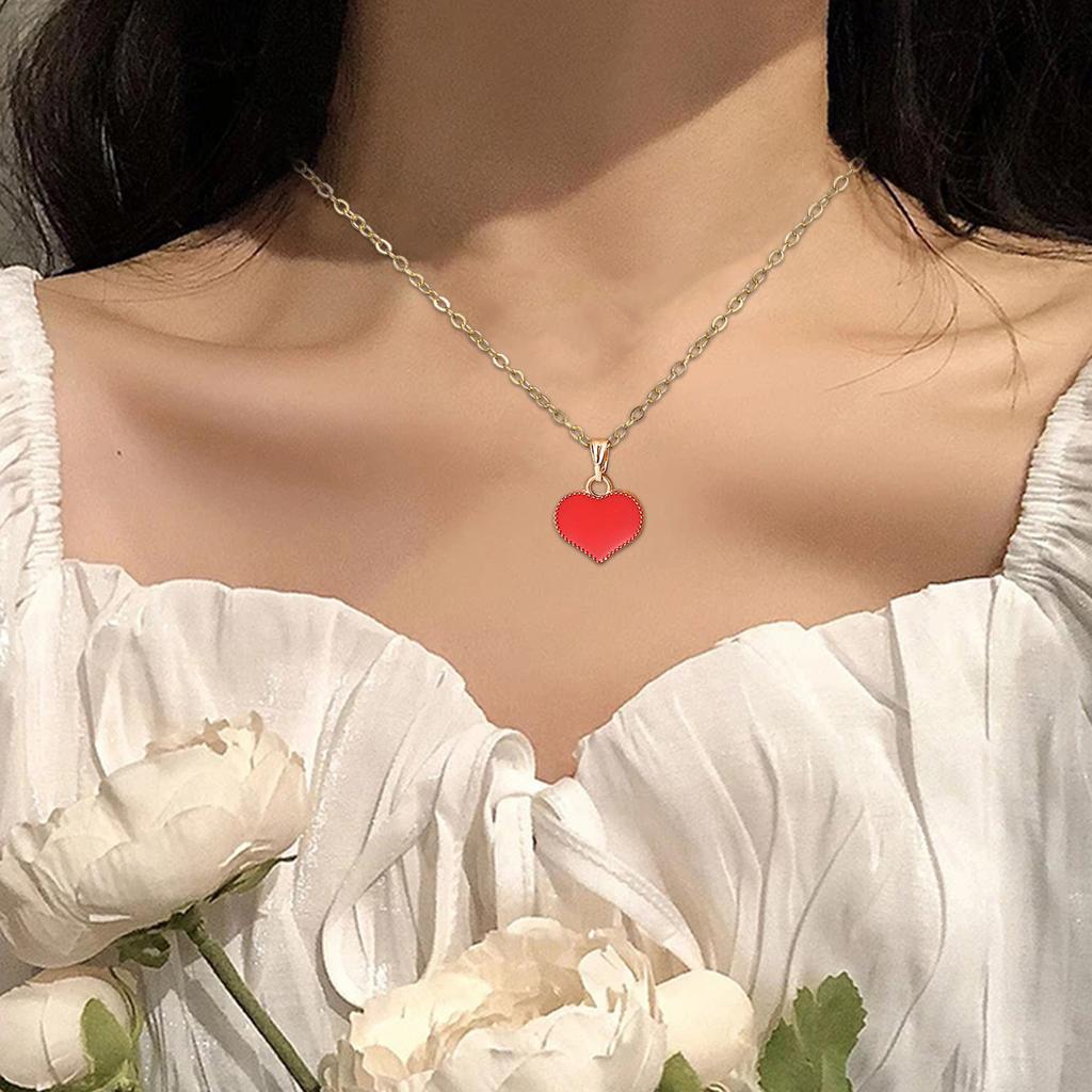 Card Necklace Color Glazed Love Peach Heart Pendant Alloy Clavicle Chain