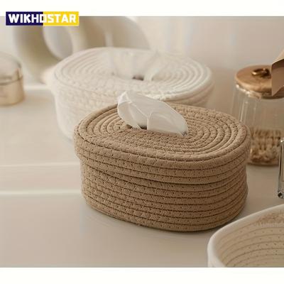 1 Stück Handgewebter Stoff Taschentuchboxhalter-Stilvoll, Leicht, Waschbar, Multifunktionale Aufbewahrung für Waschlappen, Servietten für Zuhause