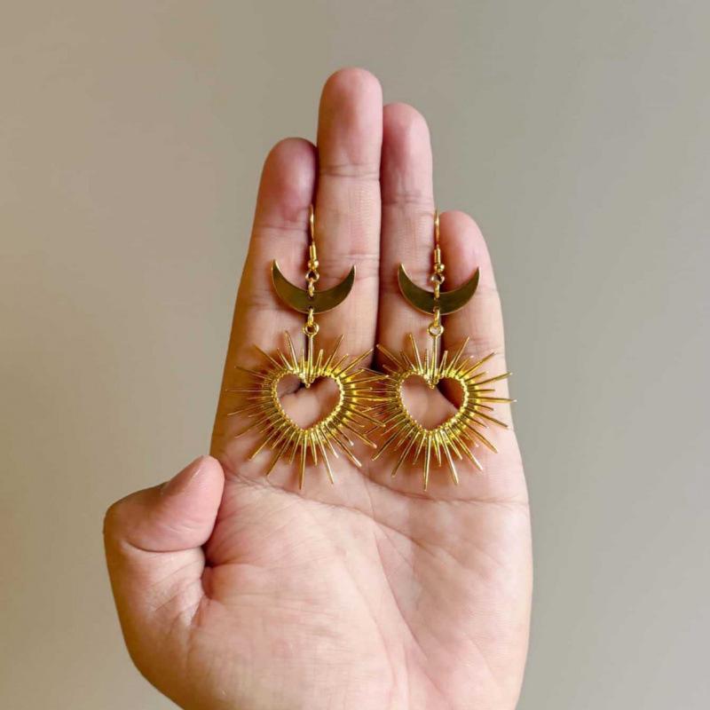 Gothic Thorny Heart Gold Earrings for Women