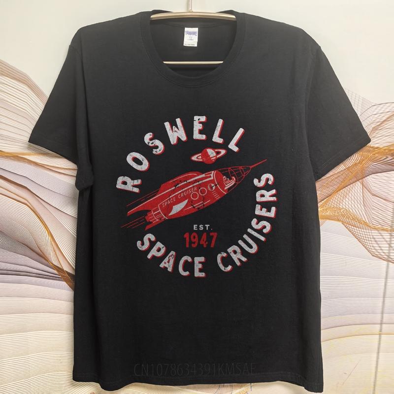 Black Summer Women Tshirt Roswell Space Cruisers Established 1947 Rocket Design Short Sleeve Workout Crew Neck Tee Shirt