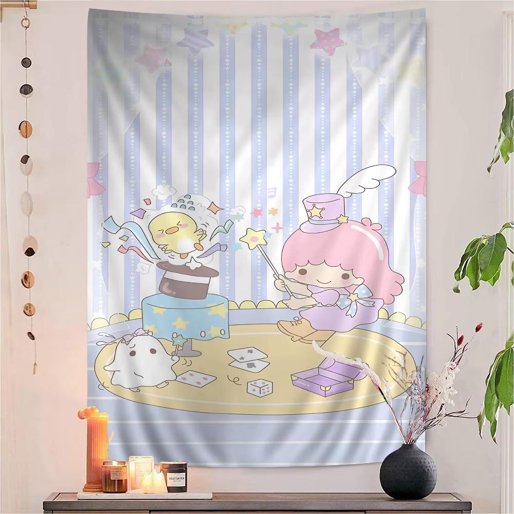 Sanrio Gemini Twin Stars Colorful Tapestry Hippie Flower Dorm Wall Art Decor