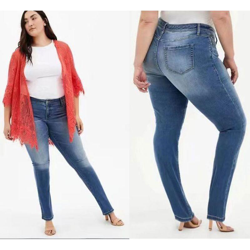 

Fat Girl 150.00kg plus High Waist Slim Jeans Light Blue R pants length flaw 10