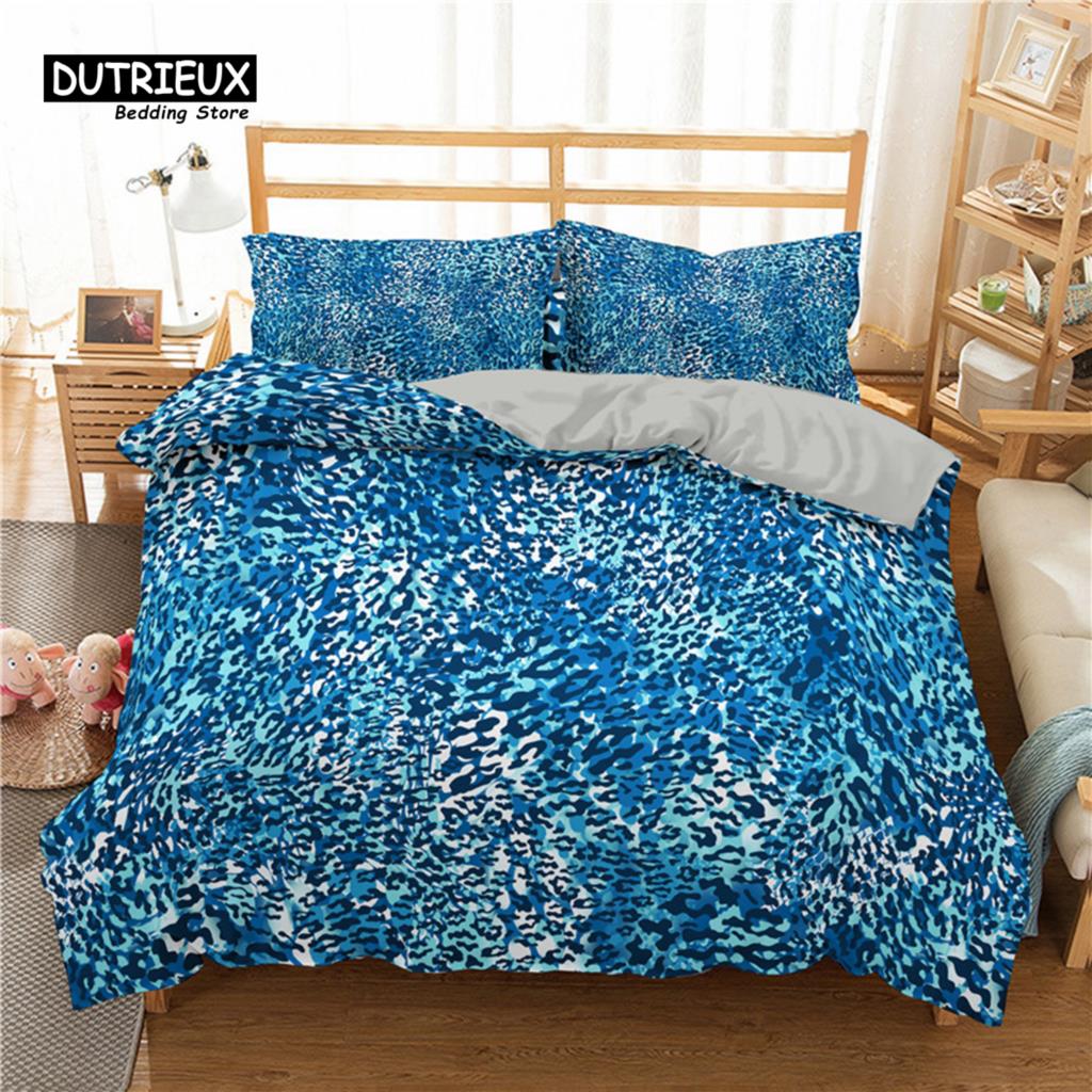 Luxury Leopard Print Bedding Set King Queen Size Microfiber Geometric Stripe 3D Print Duvet Cover With Pillowcases Bedroom Decor
