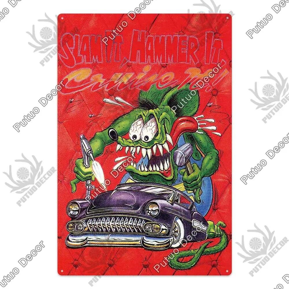 Putuo Decor Rat Fink Modified Car Culture Vintage Metal Tin Sign Decorative Plate for Garage Man Cave Bar Pub Club Decoration