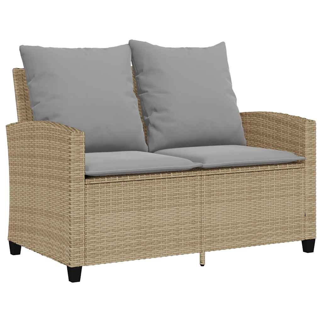 2 Seater Garden Sofa with Cushions & Table Beige Poly Rattan