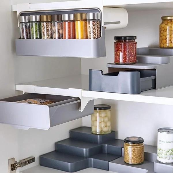 Kitchen Storage Rack Self-adhesive Wall-mounted Under-Shelf Spice Organizer Spice Bottle Storage Rack Home Supplies