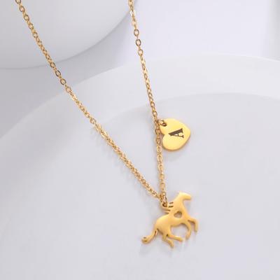 Stainless Steel A-Z Letter Necklace Animal Horse Initials Heart-shaped Pendant Necklace Party Jewelry