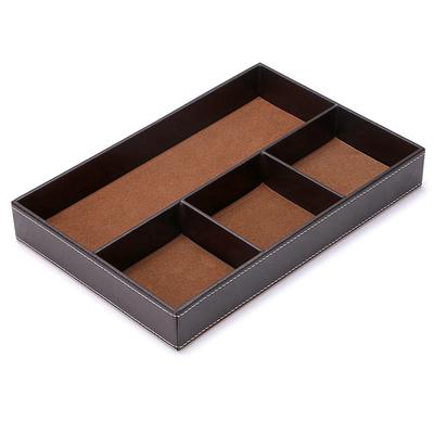 Organizador de Gaveta de Mesa com 4 Compartimentos, Organizador Divisor de Armazenamento para Gaveta em Couro PU para Material de Escritório Coleção de Valor e Acesso