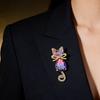 Exquisite Colorful Crystal Cat Shining Brooches Luxury Women Decoration Boutique Kitten Animal Rhinestone Coat Clothes Pin