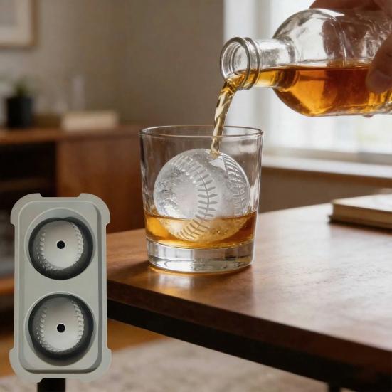 Baseball Ice Cube Tray with Lid Silicone Sphere Mold for Whiskey Cocktails Easy-Release BPA-Free Ice Ball Maker Creative Gift for Sports Fans