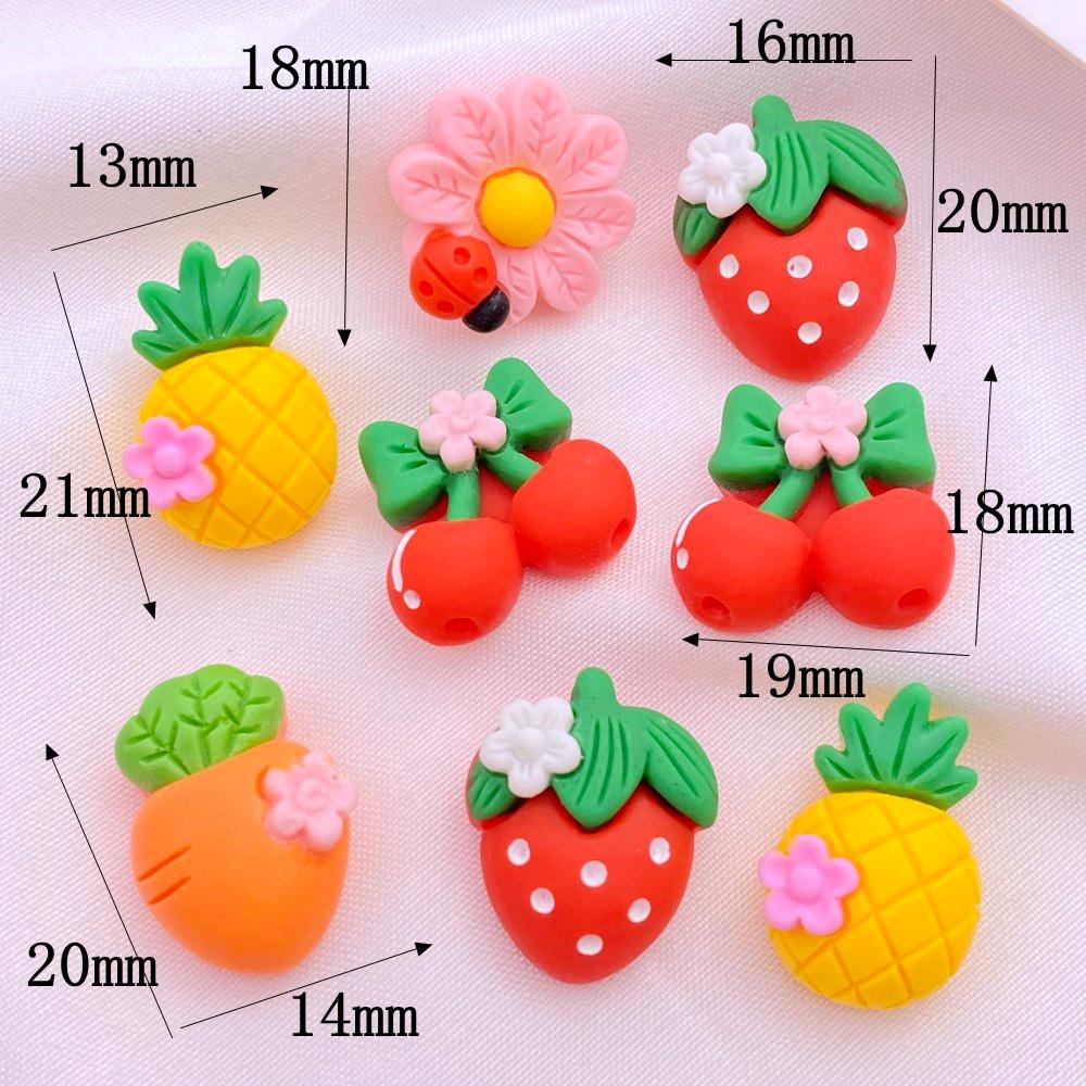 10Pcs New Cute Resin Cartoon Strawberry, Cherry, Radish, Pineapple Series Flat Back Manicure Parts Embellishments For Hair Bows