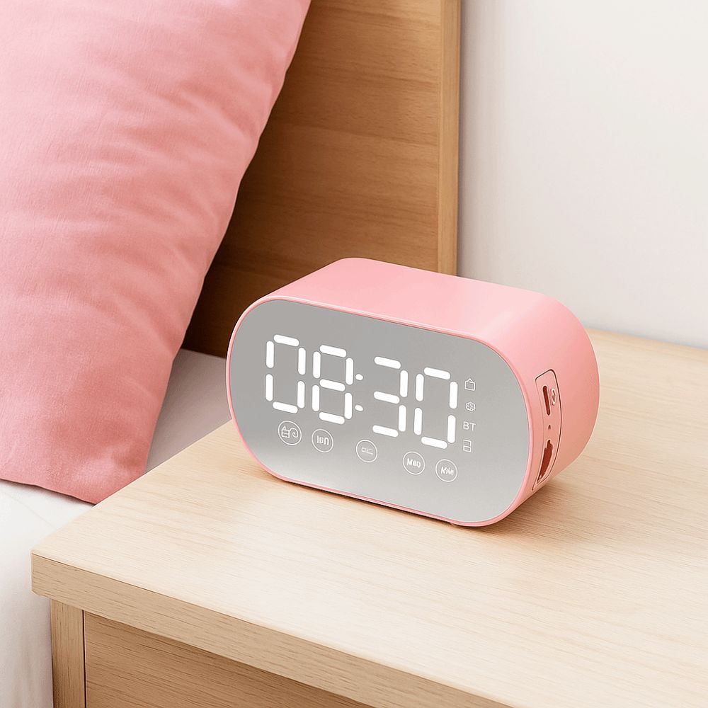 Portable Bluetooth Speaker HD Mirror Display Alarm Clock Dual Alarm LED Digital Alarm Clock Office