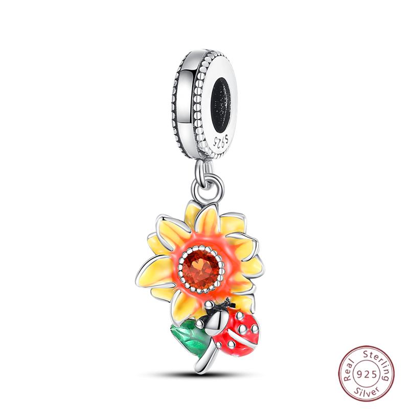 Copper Beaded Pendant Shiny Zirconia Sunflower Flower Original 3Mm Bracelet Women Fine Jewelry