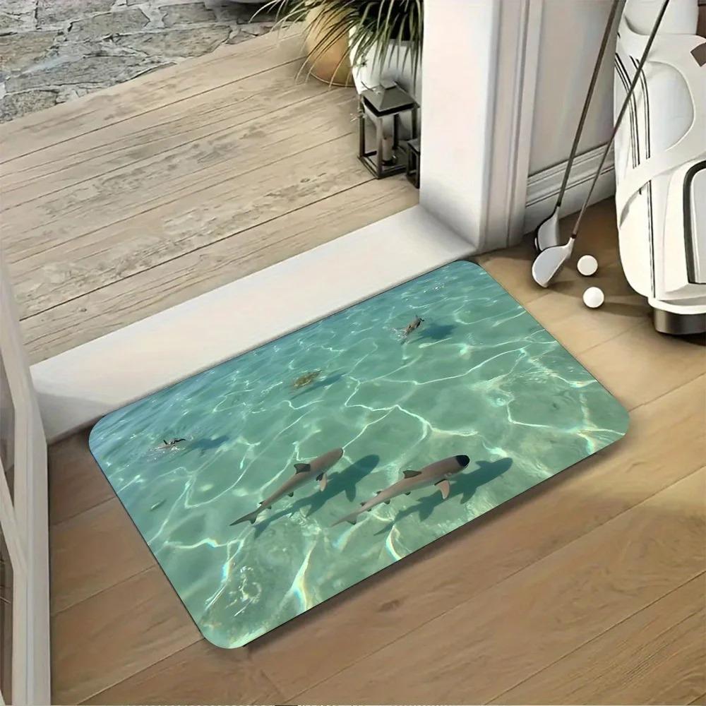 Creativity Mat 3D Illusion Clear Ocean Water Beach Pattern Rubber Floor Mat Water-absorbent, Non-slip Entrance Door Bathroom