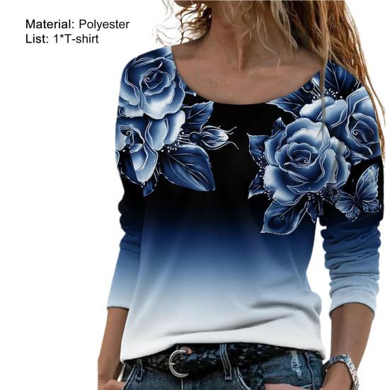 Women Shirt Floral Print Gradient Color All Match Spring Blouse for Daily Wear