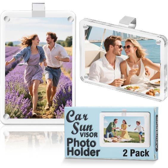 2Pcs Car Picture Holder For Visor Clip Photo Frame, Car Visor Photo Clip, Acrylic Magnetic Car Sun Visor Photo Holder, Personalized Car Picture