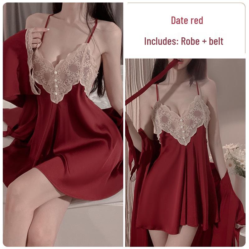 Elegant Spring/Summer Lace Pajama Set: Backless Camisole Nightgown & Cardigan