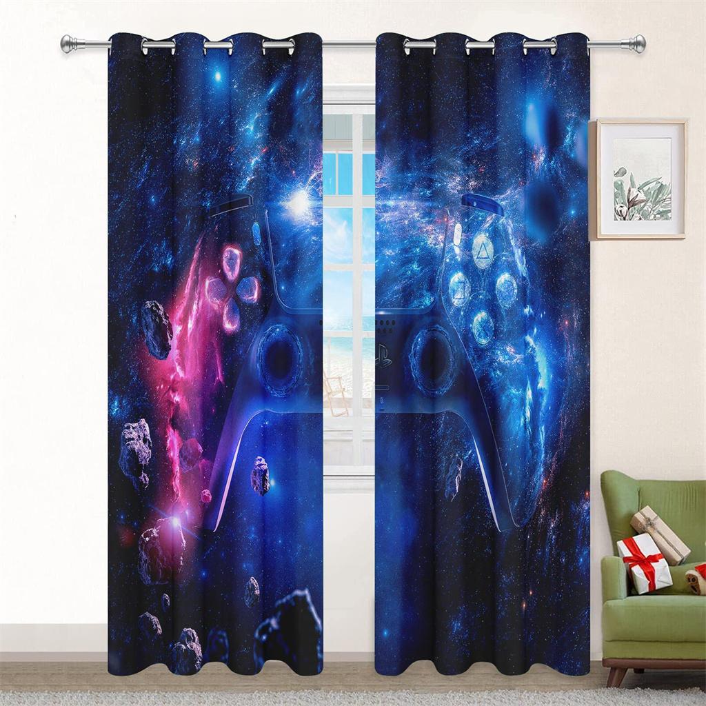 Tecknad Spelhandkontroll 3D Gardiner Punkstil Pojkars Favorit Passar Vardagsrum Sovrum Balkong Fönsterdekor 2 Paneler