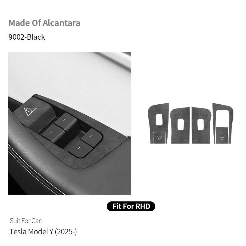 For Tesla Model Y (2025-) Car Window Control Panel Button Trim StickerMade of Alcantara Interior Accessories