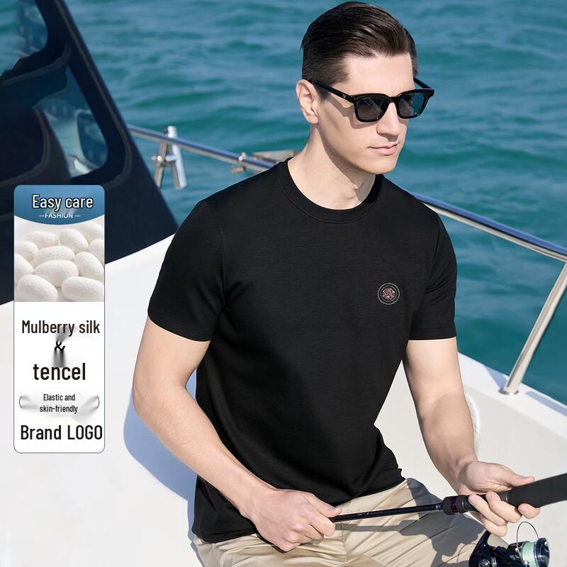 

Antonio Men s Mulberry Silk Blend Round Neck T-Shirt 2XL