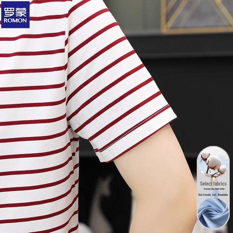 ROMON Men's Cotton Blend Striped Round Neck Short Sleeve T-Shirt