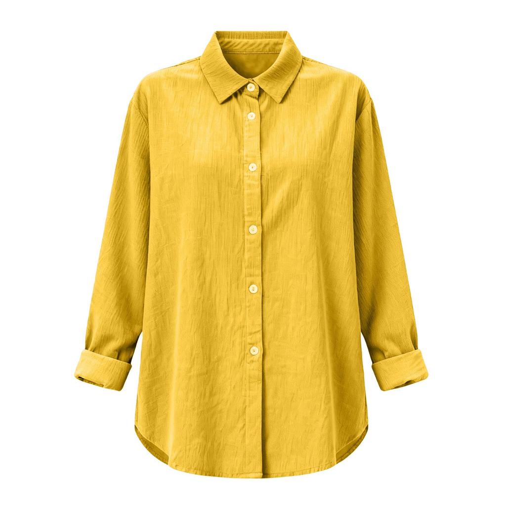 European & American Women's Spring/Summer Lapel Cardigan: Loose Long Sleeve Cotton & Linen Casual Shirt, Versatile for Any Occasion