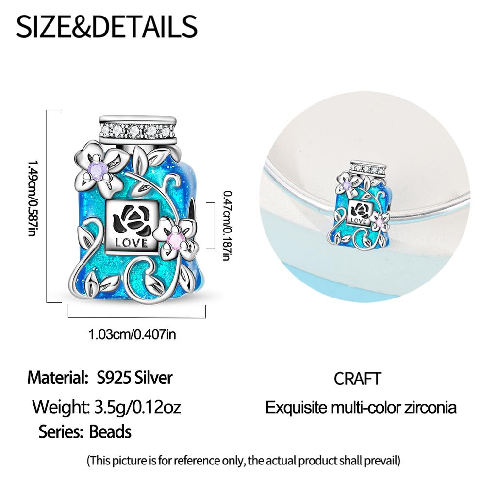 Charms Original Copper Blue Perfume Bottle Beads Fit Bracelet Diy Fine Gift Women Delicate Jewelry Accessory
