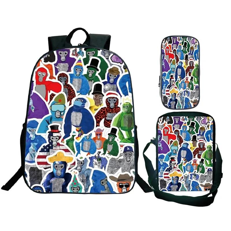 Spiel Gorilla Tag Druck Rucksack mit Umhängetasche Federmäppchen Jungen Lustiger Cartoon Schultasche Wasserdicht Kinder Schulrucksack 3er Set