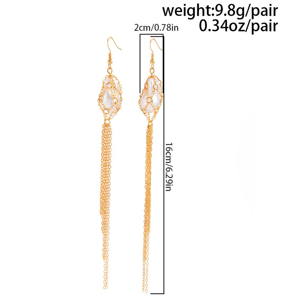 Ingemark Exquisite Boho Imitation Pearls Drop Earrings for Women Creative Long Metal Tassel Dangle Earrings Jewelry Accessories