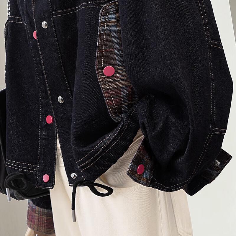 Women's Lapel Colorblock Denim Jacket