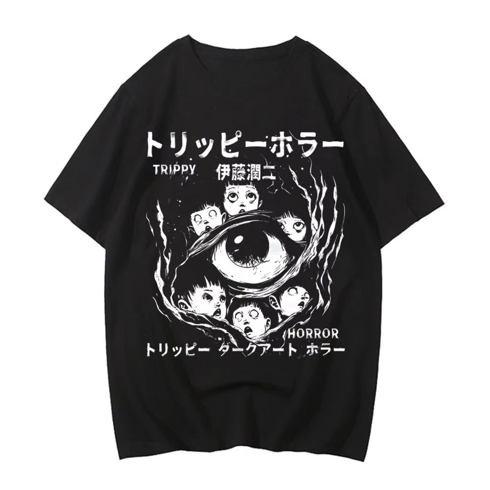 Junji Ito T Shirts Men Punk Hip Hop Tees High Quality Cotton Casual T-shirta Anime Graphic Tees Unisex Streetwear Male Summer