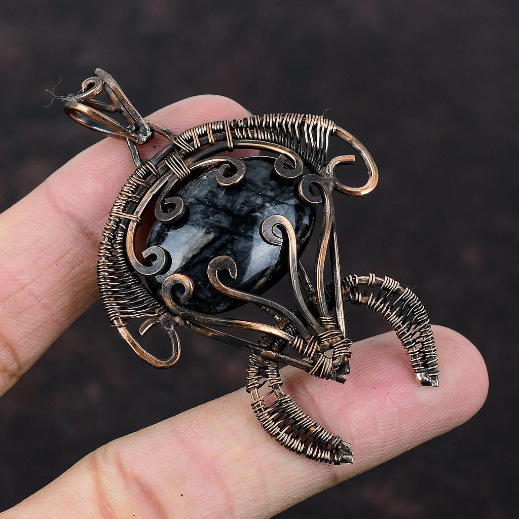 Picasso Jaspis Anhänger Kupferdraht gewickelt Anhänger handgemachter Schmuck Schildkröte Anhänger echter Edelstein Anhänger Kupferdraht Schmuck Geschenk für Sie