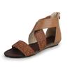Rimocy Brown Leather Weave Gladiator Sandals Women Vintage Cross Strap Flat Sandalias Woman 35 -42 Casual Beach Summer Shoes