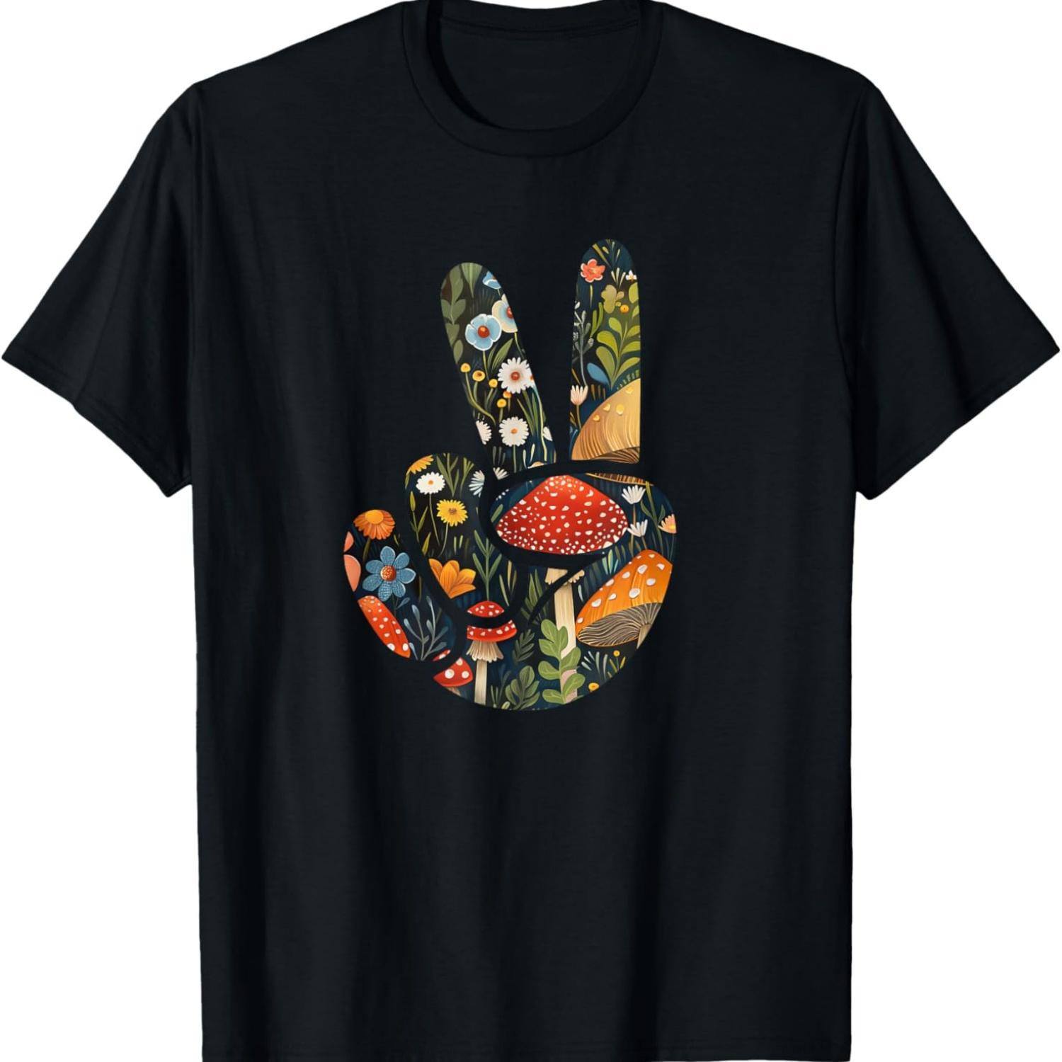 

Natural Silhouette Forest Meadow Cottagecore Peace Sign Hand T-Shirt(27) S чёрный