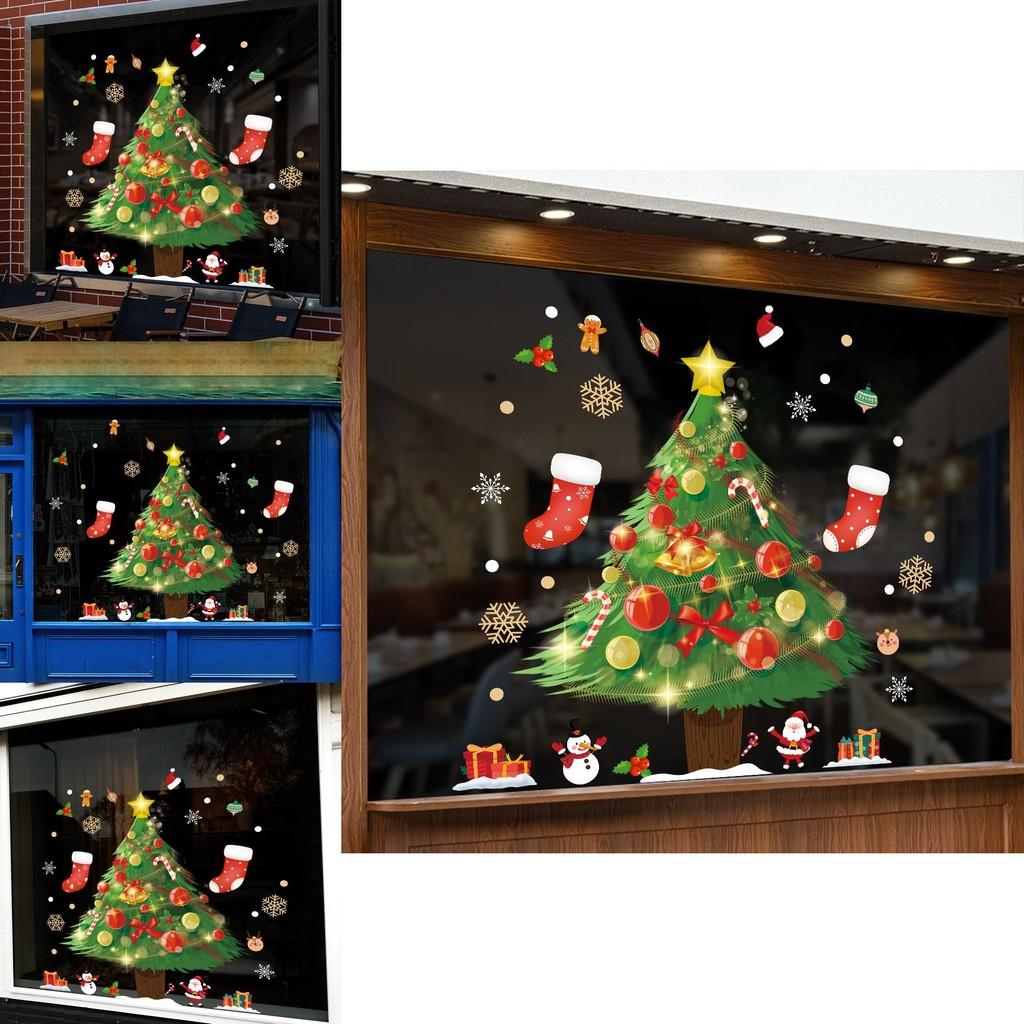 Christmas Scene Pvc Static Cling Window Decal With Santa And Tree For Holiday Decor