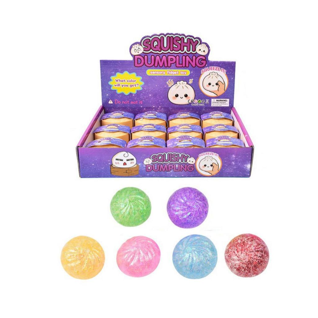 12 Pieces Glitter Dumpling Silent Press Toy Soft Texture Bead Filled Ball for Kids