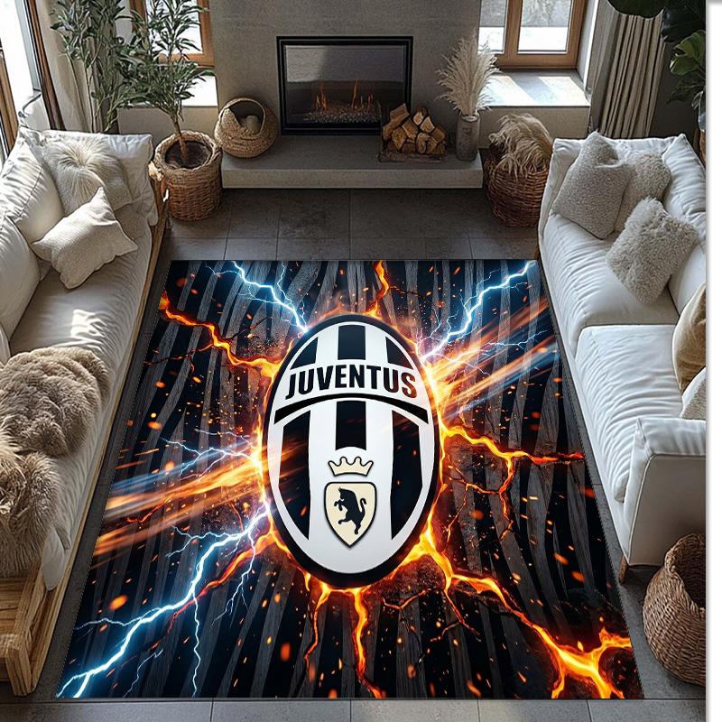 Juventus FC bedruckter Flanell-Teppich rutschfest weicher Polyester-Bodenbelag Indoor-Dekormatte für Schlafzimmer Wohnzimmer Sofa