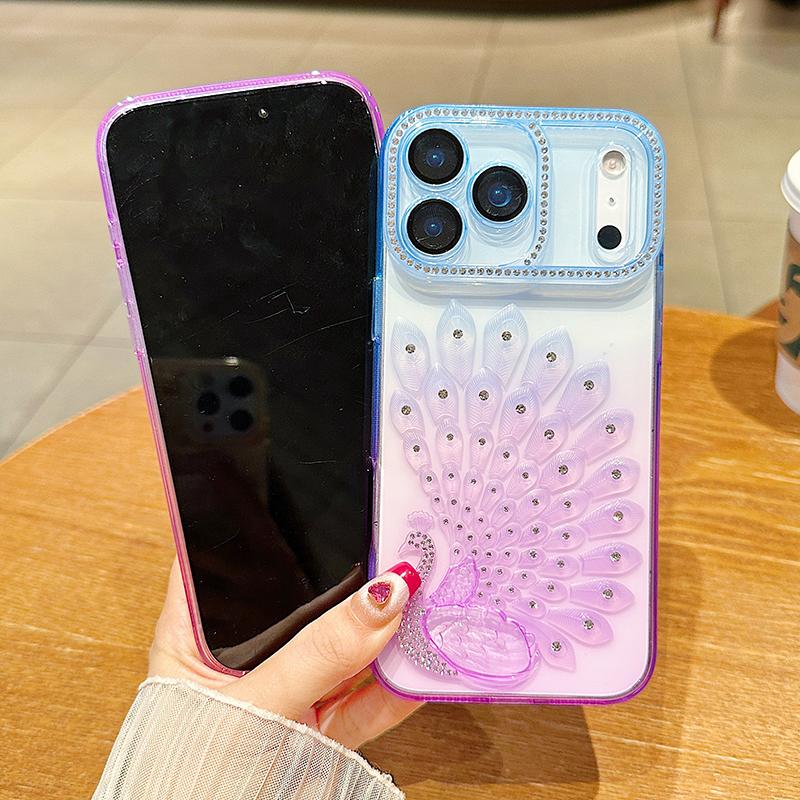 Gradient Point Diamond Colorful Peacock Soft Shockproof Phone Case For iPhone 17 Pro Max 15 14 13 16 Pro Max Bumper Back Cover