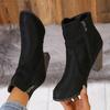 Fashion The 2025 autumn new style of fashionable suede belt buckle high-heeled bare boots with women's side zipper