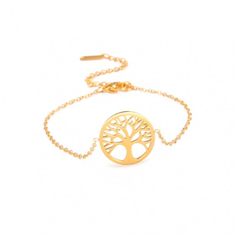 YEHHY Children's Tree Pendant Charm Bracelet 18K Gold Plated Trendy Box Chain Fashion Stainless Steel Jewelry