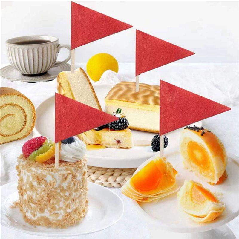 ABJI-200 Stück Solide Rote Zahnstocherflaggen Kleine Mini Einfarbige Rote Stäbchen Cupcake-Topper Flaggen DIY-Dekoration
