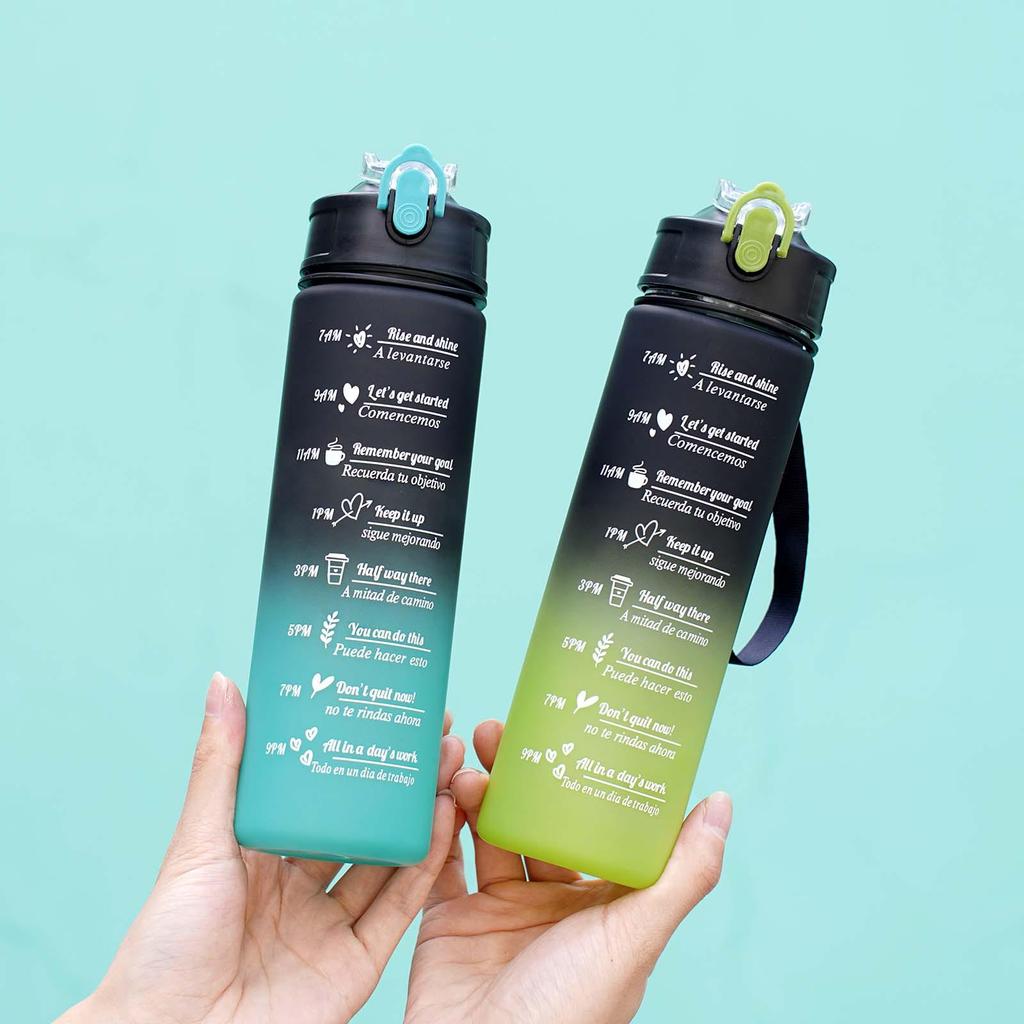 Gradient Color 800ml Sports Water Bottle with Pop-up Lid and Straw