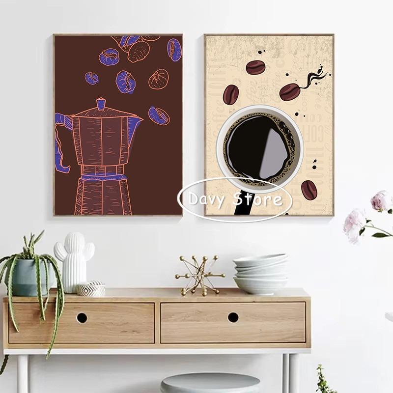 Coffee Beans Coffee Cup Espresso Poster and Print Canvas Painting Wall Art Picture for Coffee Bar Cafe Home Decor Cuadros