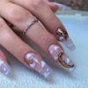 24Pcs Marble Gradient Gold Foil Long Coffin False Nails Full Cover Detachable Press On Nail Tips