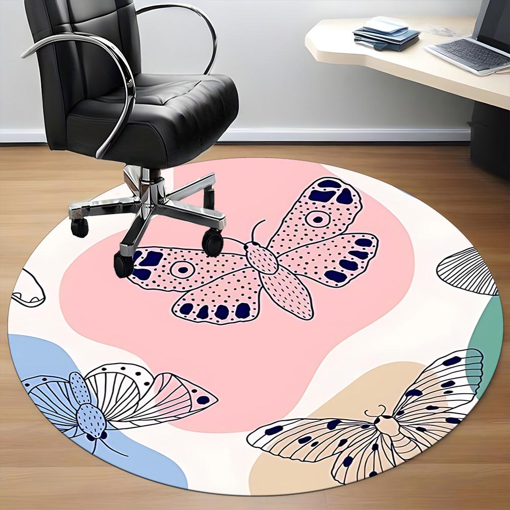 1pc Butterfly Print Office Round Rug, Non-slip, Soft and Durable Office Rug for Interior Decoration, Perfect for Office, Beautiful Decoration Yy260312