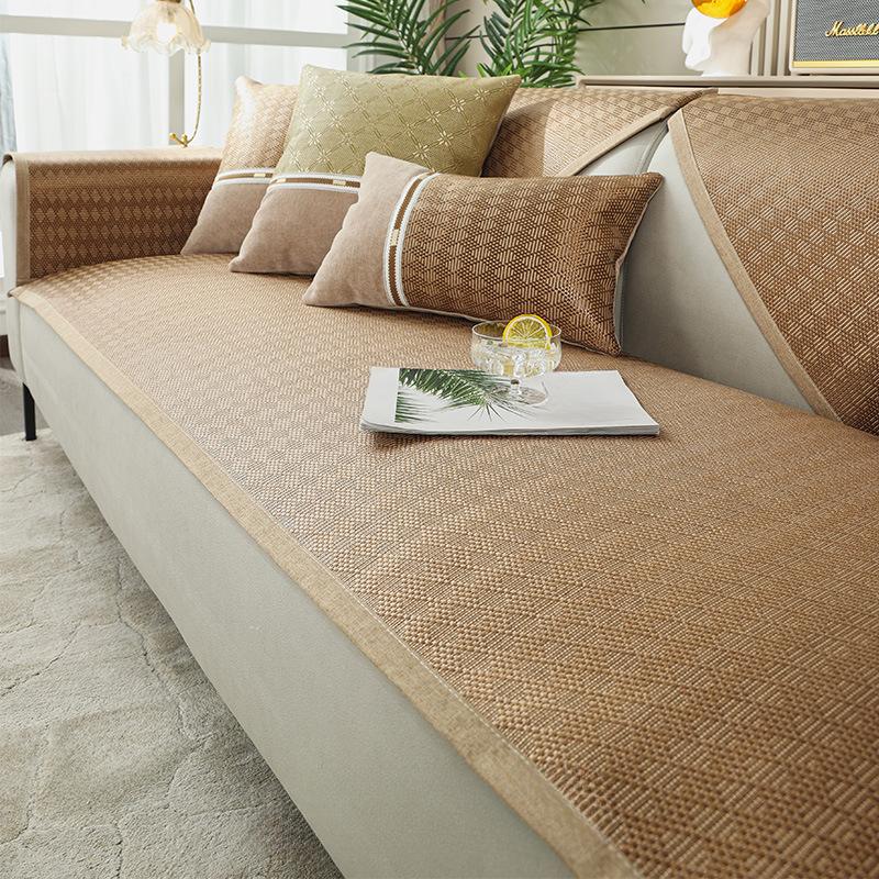 Poduszka na sofę Summer Ice Silk Rattan Mata siedzisko poduszka na lato antypoślizgowa cztery pory roku uniwersalny prosty pokrowiec na sofę