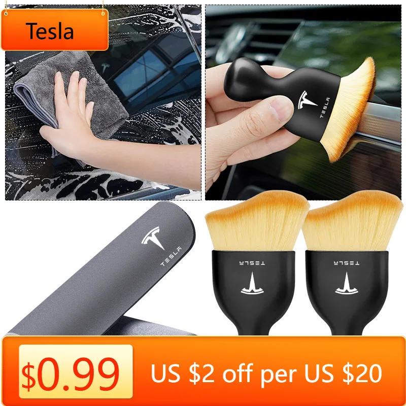 Autosticker Tesla Suède Schoon Leer Doek Auto Wassen Schoonmaakgereedschap Airconditioning Uitlaat Schoonmaken Zachte Borstel voor Tesla Model