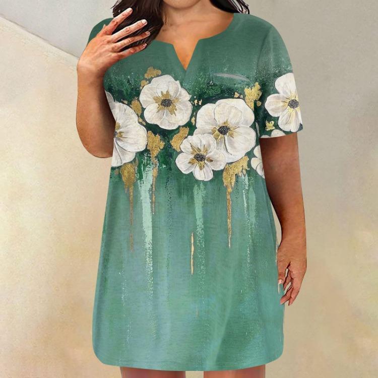 

Женское повседневное летнее платье-туника большого размера с V-образным вырезом, коротким рукавом и карманом, однотонное XXXXXL зелёный