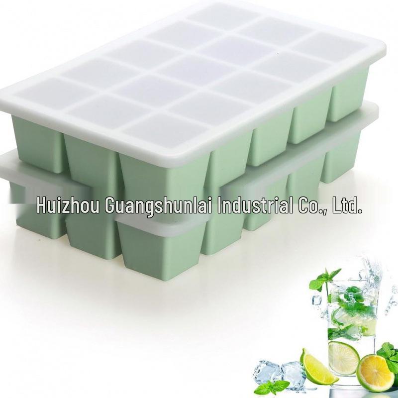 Popular Silicone Ice Cube Tray with Lid – 4 Large Slots & 15 Square Compartments for Soup or Food Storage