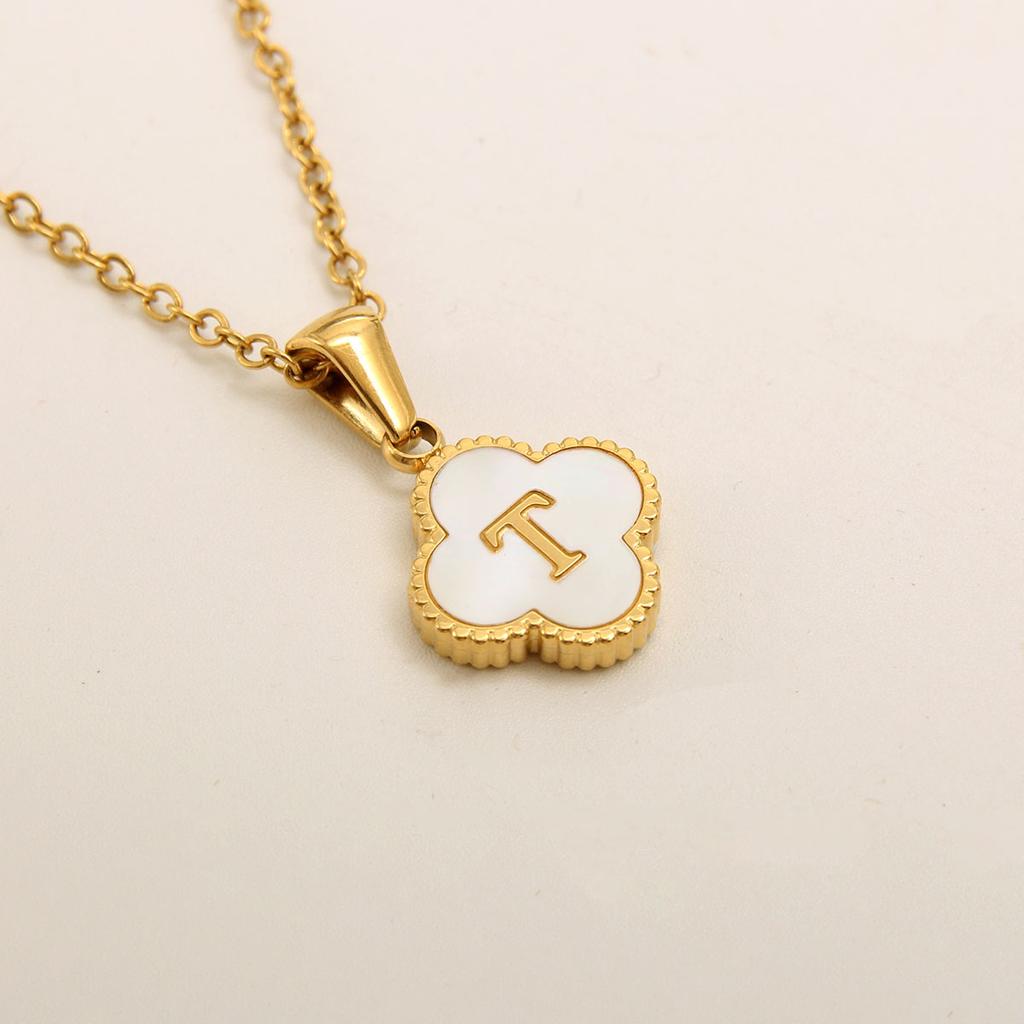 Gold-plated Letter Necklace for Elegant Women - Four-leaf Clover Letter Pendant Necklace